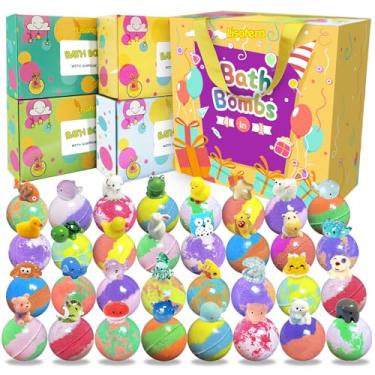 Imagem de Bombas de banho para crianças com surpresa dentro, pacote com 32 bombas de banho com brinquedos de animais terrestres e marinhos, conjunto de presente de bola de banho infantil com bolhas
