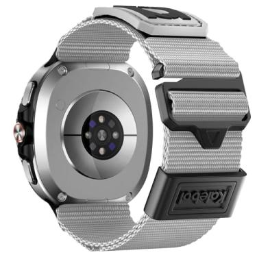 Imagem de Pulseira tática de nylon compatível com Samsung Galaxy Watch 8 de 40 mm e 44 mm/Galaxy Watch 8 Classic de 46 mm, resistente sem lacunas para Galaxy Watch 8 de 40 mm, 44 mm, clássico de 46 mm (cinza
