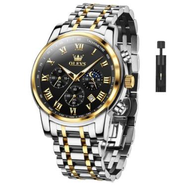 Imagem de OLEVS Relógios masculinos clássicos, à prova d'água, de aço inoxidável, fácil de ler, casual, grande, relógios de pulso analógicos, masculinos, luxuosos, G5529-G-J-preto, TASUO-S-G5529G-JH