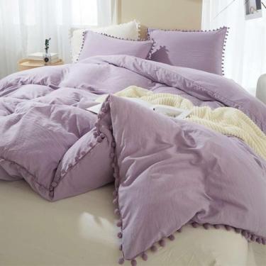 Imagem de Conjunto de capa de edredom ETDIFFE Lavender Pom Queen Size 3 peças