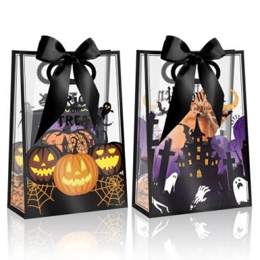 Imagem de YumiTrek 20 sacos de presente transparentes, 17,78 cm x 25,4 cm x 8,1 cm, sacos de presente de plástico transparente de Halloween a granel com alças, sacos de lembrancinha de PVC transparentes