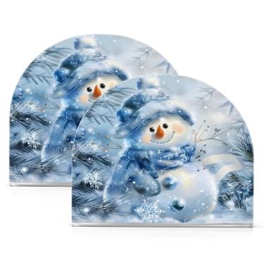 Imagem de Porta-guardanapos de boneco de neve de Natal azul e prata para mesas porta-guardanapos de coquetel de papel para cozinha e jantar, dispensador de guardanapo de jantar acrílico para restaurante