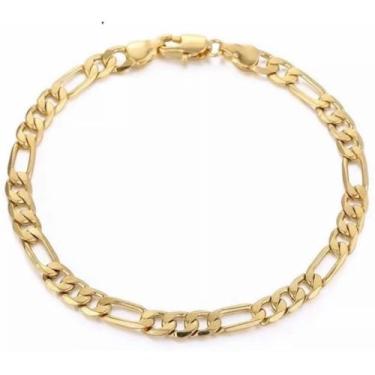 Imagem de Pulseira Masculina Grumet 3x1 5mm 20cm Espessura Média Banhada a Ouro 18k Banho Triplo Italiano Fecho Gaveta Seguro
