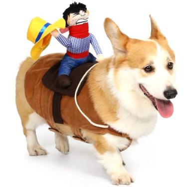 Imagem de T2Y Fantasia de Cowboy Rider Dog - Fantasias de Halloween para cães grandes, roupas para cães estilo cavaleiro com boneca e chapéu para o dia das bruxas, adequado para pastor, husky, Shiba Inu 【G】