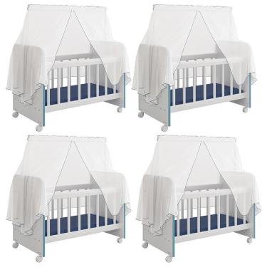 Imagem de Kit 4 Berços Para Boneca Brinquedo Infantil Branco Azul