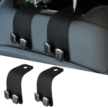 Imagem de ongfuwu 2 peças de ganchos de encosto de cabeça para assento de carro, gancho de couro para carros, suporte para bolsa de compras, bolsa de mão, guarda-chuva, organizador de encosto de cabeça