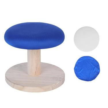 Imagem de DimyFew Banqueta redonda para passar roupa, tábua de passar roupa de madeira, estável, resistente ao calor, almofada espessa, portátil para costura, Azul