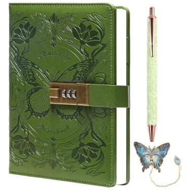 Imagem de TIEFOSSI Diário com cadeado para mulheres e meninas, diário trancado forrado, caderno de borboleta com caneta e marcador, diário de bloqueio recarregável A5 para escrever