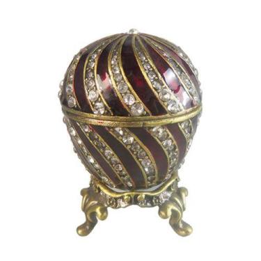 Imagem de Porta Joia Oval Vermelho com Dourado com Cristal - 6x5cm - Organize co
