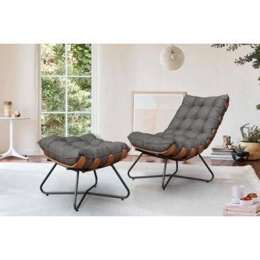 Imagem de Poltrona Costela Decorativa+ Puff Madeira Eva Preto-Grafite - METAL MO