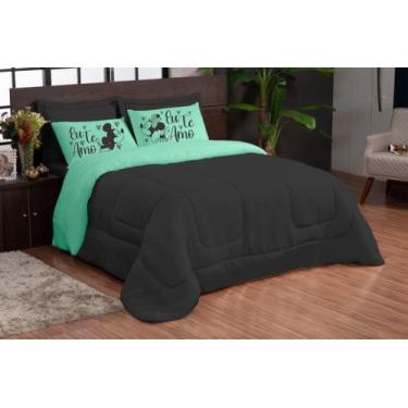 Imagem de Edredom eu te amo verde preto 05 peças casal queen box dupla face - TH