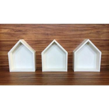 Imagem de Nicho Em Formato De Casinha 3 Peças Com Fundo 32x25x10cm Bco - B&D Art