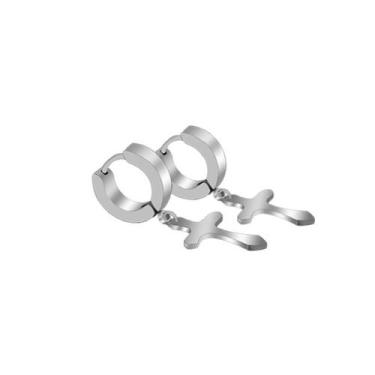 Imagem de Brinco Argola Com Cruz Masculino Feminino Unissex Aço 1 par - HHW, Pra