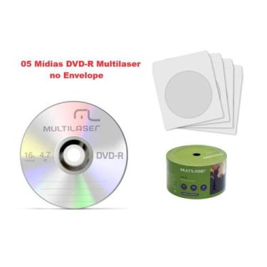 Imagem de 5 Unidades Mídia DVD-R Não Imprimível Multilaser no Envelope