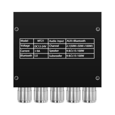Imagem de Amplificador de Áudio 2.1 Canais 100W RMS, Bluetooth 5.0, Entrada AUX, Para Subwoofer e Caixas de Som, Som para Carro e Casa