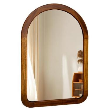 Imagem de Espelho CULER Arqueado 56x76cm Banheiro Rústico Marrom Nogueira