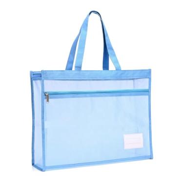 Imagem de Valtiner Bolsa grande com zíper de malha com alça, pastas de arquivo de nylon de camada dupla transparente A3, organizador de armazenamento de quebra-cabeça de brinquedo de 42 x 33,5 cm para viagem