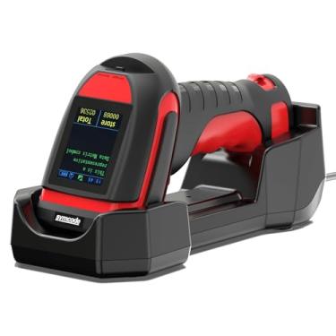 Imagem de Symcode Scanner de código de barras industrial 2D com suporte de carregamento e tela, leitor de código de barras sem fio Bluetooth 2 em 1 de 433 MHz, resistente e resistente, distância de transmissão