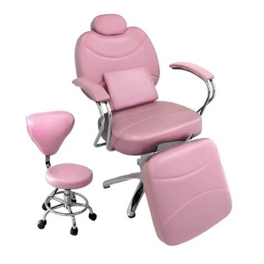 Imagem de Cadeira Cabeleireiro Descanso Perna + Mocho Salão Maquiagem Base Estrela Rosa Importway Iwcbdm01rs