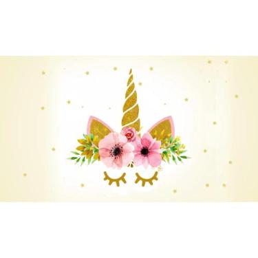 Imagem de Painel de Lona Unicórnio Flores Dourada - Fabrika de festa, 400x240cm