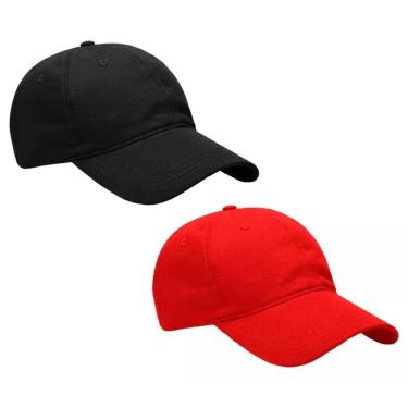 Imagem de Kit 2 Bonés Lisos Aba Curva Ajustável Unissex Baseball Dad Hat Strapback preto E Vermelho