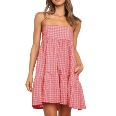Imagem de Vestido Wenrine Summer, minivestido xadrez para mulheres, vermelho