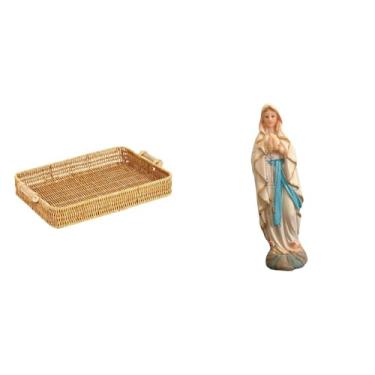 Imagem de YWJLQH Estátua Da Virgem Maria, Estatueta de Nossa Senhora, Obra de Arte Decorativa para Mesa, Cestas de Frutas Trançadas, Tigela para Servir Lanches, Prato