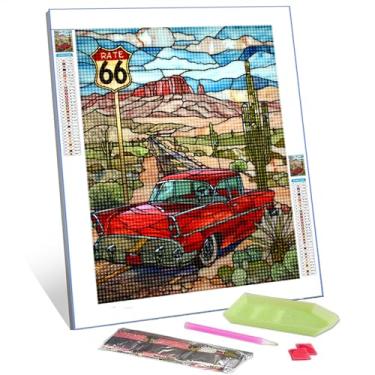 Imagem de American Arizona Desert Diamond Painting DIY 5D, kit de numeração, US Route 66 cristal strass pintura de diamante natureza paisagem imagens arte de cacto decoração de casa adultos presente boho (30,5