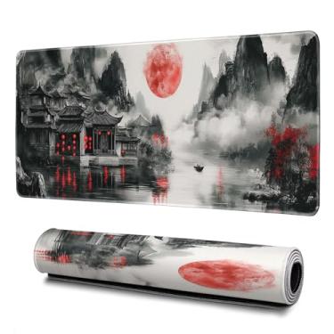 Imagem de Mouse pad paisagem retrô abstrato grande mouse pad 81,5 x 11,8 polegadas textura paisagem base de borracha antiderrapante grande mousepad bordas costuradas teclado mouse pad pad mesa para escritório e