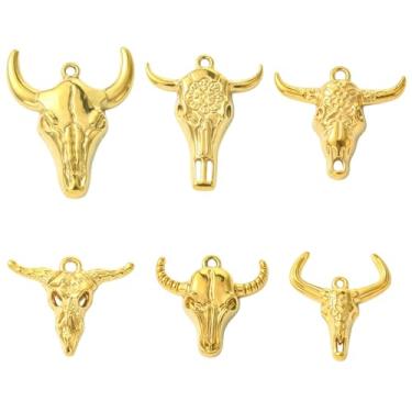 Imagem de Ipotkitt 6 peças, 6 estilos, pingentes de gado de aço inoxidável 304, caubói, deserto, animal ocidental, para fazer joias faça você mesmo, pulseira, colar, brincos, chaveiros, bolsas, decoração