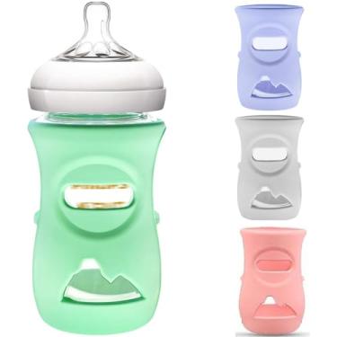 Imagem de 4 peças de silicone para mamadeiras de vidro natural Avent, suporte antiquebra, compatível com mamadeira Philips Avent Glass Natural de 236 ml, livre de BPA.