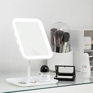 Imagem de Espelho de Mesa Retangular com LED – Iluminação Touch, Ajustável e Portátil para Maquiagem, Skincare e Viagens
