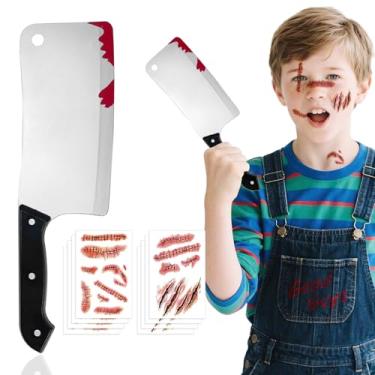 Imagem de Kit de 30 cm para facas falsas e 10 folhas de pontos de tatuagens temporárias, fantasia realista de Halloween Chucky, acessório de maquiagem de vampiro zumbi, acessórios de cosplay para crianças e