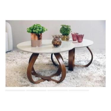 Imagem de Kit 2 Mesas Centro Base Cebola Com Tampo De Vidro Off  - JID DECORAÇÕE