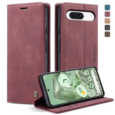 Imagem de Phernykas Capa carteira flip para Google Pixel 8A, capa fólio magnética de couro com suporte para cartão, suporte durável - capa protetora de telefone TPU à prova de choque - vermelha