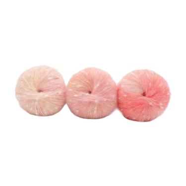 Imagem de Fancyes 3 peças de fios de tricô, fios de crochê elásticos, leves para tecelagem, para suéteres, brinquedos artesanais, cobertores, cachecóis e luvas, Conjunto Rosa