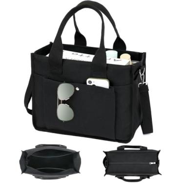 Imagem de Fammart Bolsa feminina grande de lona com zíper e compartimentos, bolsa transversal para laptop para trabalho, faculdade e escola, Alça ajustável - preta, Large