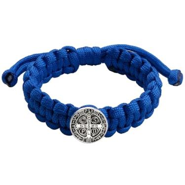 Imagem de Luomu Pulseira de medalha de São Bento, paracorde preto, pingente religioso para homens, Adjustable, cordão, Sem Pedra Preciosa