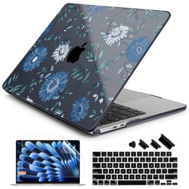 Imagem de Batianda Capa para MacBook Air 15 polegadas 2025 M4 2024 2023 modelo A3241 A3114 M3 A2941 M2, capa protetora fina e leve com estampa criativa com capa de teclado e protetor de tela, florais