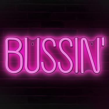 Imagem de Lumoonosity Placa de néon Bussin – Meme Bussin luzes de neon LED para jogadores/streamers/influenciadores – Sinais de LED rosa modernos com interruptor liga/desliga para parede, quarto, decoração de sala de jogos - 42,8 x 16,5 cm