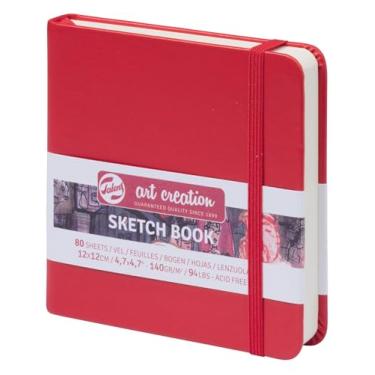 Imagem de Talens Art Creation Papel - Caderno de desenho vermelho 12 x 12 cm 140 g 80 folhas - Diário de desenho rígido sem ácido para lápis pastel acrílico guache tinta carvão