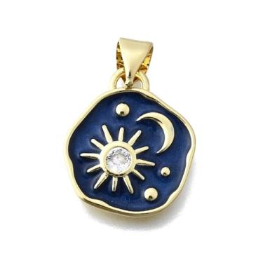 Imagem de Clotiry Pingentes celestiais redondos planos criativos de latão micro pavê zircônia cúbica sol e lua para fazer joias, colar faça você mesmo, presentes