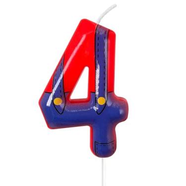 Imagem de WQINX Velas de aniversário para meninos e meninas, com números vermelhos e azuis, adequadas para decoração de festa com tema de jogo de desenho animado Mario, suprimentos de festa infantil, decoração