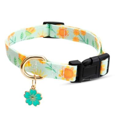 Imagem de Linda coleira de algodão para cães pequenos, médios e grandes, design especial com pingente de flor azul fofa para meninas, meninos, machos, fêmeas, cães, coleira para animais de estimação, tecido