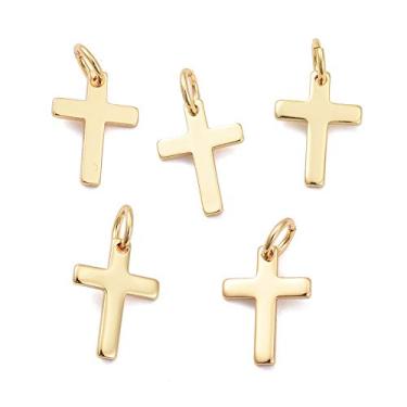 Imagem de Clotiry Pingentes em forma de cruz religiosa, 10 peças, pingentes de crucifixo de cor dourada de latão para fazer joias, pulseira, colar, brinco, presentes