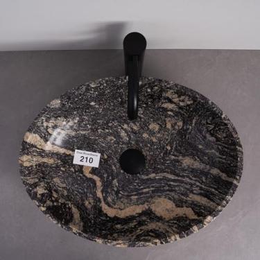 Imagem de MIDUSO Lavatório oval de pedra de rio 100% artesanal; pia de pedra real; pia de vaso exclusiva; acima do balcão; pias de vaso de banheiro; pia de tigela de pedra; oval RiverStone 210
