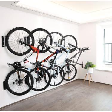 Imagem de PHUNAYA Suporte de parede vertical para bicicleta, ganchos giratórios para garagem, suporte de bicicleta, parede de garagem, ganchos de bicicleta, armazenamento interno e externo, todo de metal