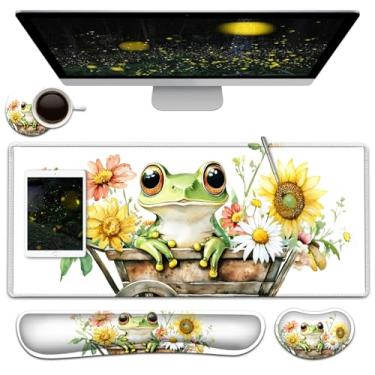 Imagem de Conjunto grande de mouse pad + teclado descanso de pulso, mousepad estendido para jogos (31,5 x 11,20 cm) com borracha antiderrapante, suporte ergonômico para descanso de pulso de espuma de memória