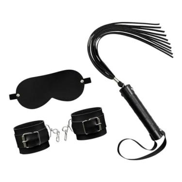 Imagem de Kit Fetiche 3 em 1 Sado Com Algemas Chicote E Venda Cor Preto