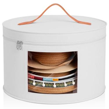 Imagem de Chunful Bolsa organizadora de chapéu para mulheres com aba larga, cowboy e bolsa organizadora dobrável com tampa (branca, altura 26 cm)